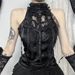Women's Gothic Pleated Rose Suspender Top Streetwear Versatile Spiderweb Bow Tie Autumn New Style XS24216_ecoleips.com