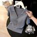 Women's Gray Casual V Neck Short Sleeve Knit Top Spring Summer New Elegant Slimming Commuter Fashion_ecoleips.com