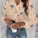 Flounce Detail Long Sleeve Blouse – Soft Polyester-Spandex Blend, Oversized Fit, Round Neck (White/Black/Dusty Pink | S-6xl)_ecoleips.com