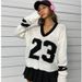 Women's Clothing Autumn And Winter Pullover Sweater Two Piece Loose V Neck Long Sleeved Knitted Sweater Women's Tops_ecoleips.com