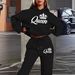 Women's Fashion Streetwear Hip Hop Hoodie Sweatshirt Set Letter Print Casual Warm Autumn Winter Outfit Sweatpants Included_ecoleips.com
