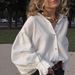 2026 European American Spring/Summer New White Crepe Shirt With Small Stand Collar And Lantern Sleeves, Loose Fit,_ecoleips.com