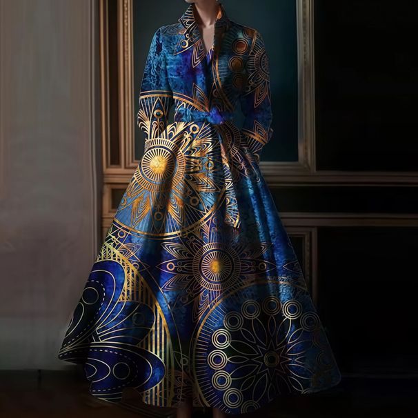 Women's Clothing Retro Stand Collar Strappy Long Sleeved Dress For Women Winter New High End Temperament Elastic Waist Evening Dress_ecoleips.com