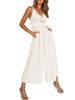 Women's Summer Camisole Jumpsuit V Neck Hollowed Out Gathered High Waisted Wide Leg Pocket_ecoleips.com