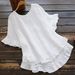 Women's Clothing Pure Color Loose Ruffled Cuffs Round Neck Short Sleeves Button Women's Shirt_ecoleips.com
