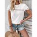 Women's Clothing V Neck Lace Splicing Loose Casual Eyelet T Shirt_ecoleips.com