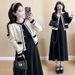 Maternity Wear 2025 Autumn New Korean Version Fashion Long-sleeved Color Matching Top Jacket Thin Vest Dress Two-piece Set_ecoleips.com