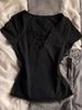 Retro American Short Sleeve V-neck T-shirt Women's Summer New Sweet Cool Style Hot Girl Waist-cinching Top Trendy Knitted Moi..._ecoleips.com