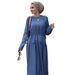 Women's Clothing Long Sleeve Round Neck Washed Denim Dress Casual Long Skirt_ecoleips.com