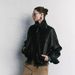 Aria Basics 2025 Haining Spring New High Stand Collar Leather Sheepskin Glossy Short Motorcycle Jacket Coat_ecoleips.com