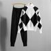 Fashion suits for women new casual knitted plaid sweater two piece suit European goods trend_ecoleips.com