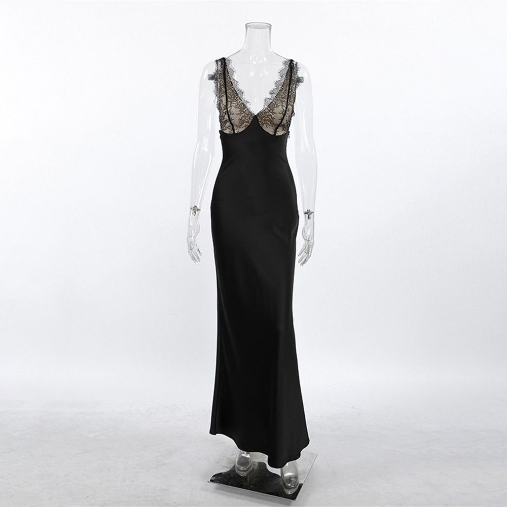 Tossy Lace V-Neck Printed Long Dress Women's Patchwork High Waist Slim Backless Summer 2026 New Dress Female Party Dress Gown_ecoleips.com