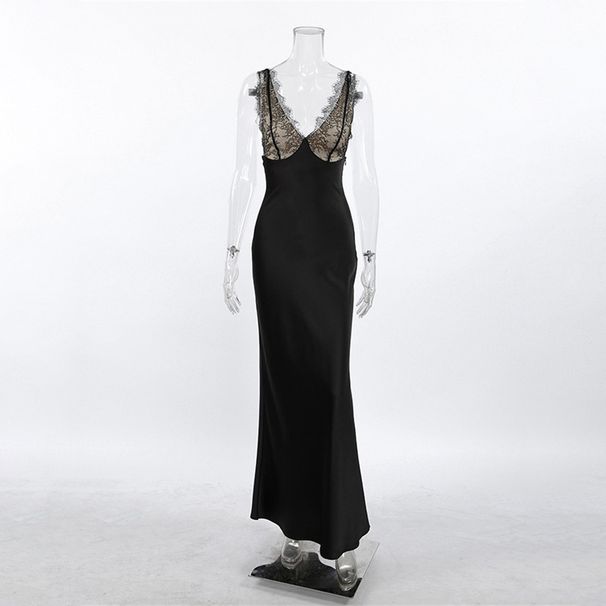Tossy Lace V-Neck Printed Long Dress Women's Patchwork High Waist Slim Backless Summer 2026 New Dress Female Party Dress Gown_ecoleips.com