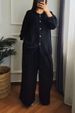 Women's Clothing Casual Loose Cotton And Linen Solid Color Shirt Button Wide Leg Pants 2 Piece Set_ecoleips.com