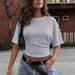 Women's Smocked Waist Short Sleeve Tops - Soft Knit Stretch Casual Blouse With Ruffle Sleeves For Daily Wear_ecoleips.com
