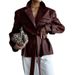 Elegant Women's Pu Blazer Jacket - Long Sleeve Loose Fit Office Wear, Deep Red, S/M/L/Xl Fashion Trends_ecoleips.com