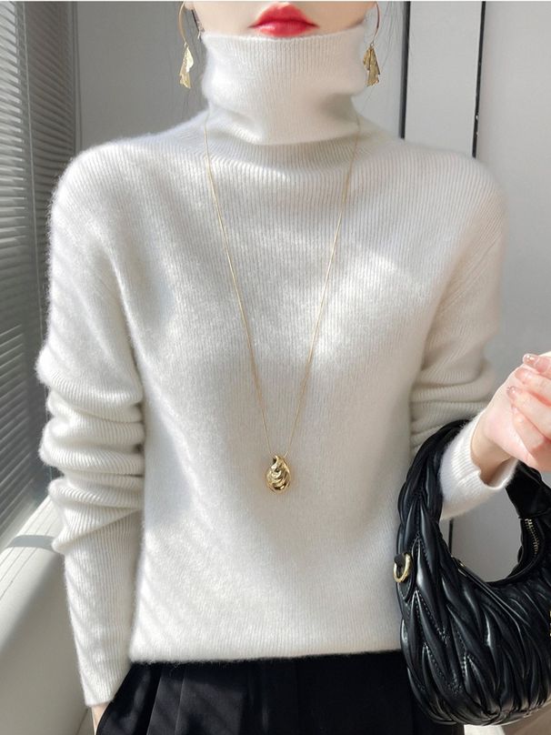 K Women's New High Neck Knitted Sweater With Slim Fit As The Base Layer, Soft And Sticky Pile Neck Sweater. No Necklaces Or Other Accessories_ecoleips.com