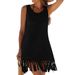 2026 Cross-Border Women's Solid Color European And American Style Simple Tassel Hem Sleeveless Dress_ecoleips.com