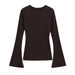 Stylish Ribbed Flare T-Shirt For Women - Soft & Comfortable, Versatile Casual Wear, Loose Fit, Long Sleeve, Round Neck (Pink/Black/Brown, S/M/L)_ecoleips.com