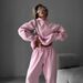 Trendy Oversized Hoodie & Jogger Set - Streetwear Loungewear, Polyester-Spandex Blend, Long Sleeve, Pink/Brown/Gray (S-Xl, Fall Winter Casual Outfit)_ecoleips.com