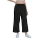 Women's High-Waisted Wide Leg Capri Pants Cotton Linen Blend 7/8 Length Elastic Casual Loose Fit Summer Bottoms_ecoleips.com