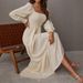 Women's Clothing Pullover Square Neck Long Sleeve Ruffle High Waist Tight Temperament Large Swing Dress_ecoleips.com