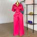 Women's Clothing Summer New Temperament Lapel Backless Short Sleeved Shirt Wide Leg Trousers Casual Suit_ecoleips.com