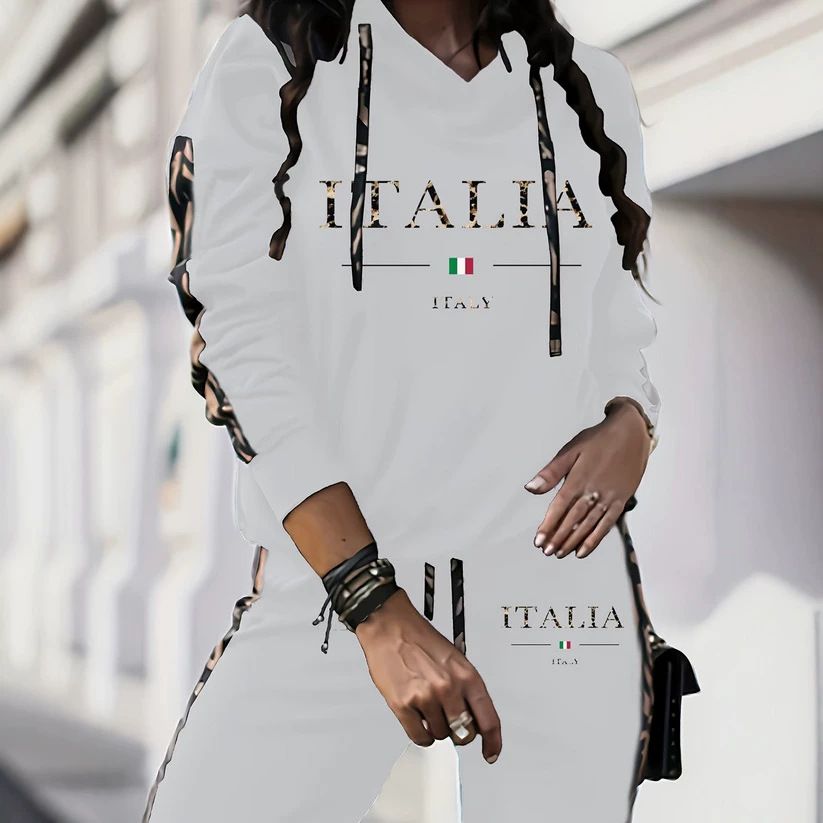 Women's Animal Print Hooded Tracksuit Set Leopard Long Sleeve Hoodie And Jogger Pants Casual Loungewear Two-Piece Outfit_ecoleips.com