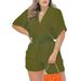 Women's V-Neck Short Sleeve Jumpsuit With Waist Tie - Casual & Comfortable Romper In 8 Colors (S-2xl)_ecoleips.com