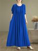 Cotton Vintage Casual Loose Solid Color Dresses For Women Spring Summer Short Sleeve Dress Femme Robe Vestidos Elegant Clothing_ecoleips.com