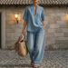 Women's Summer Loose Casual Two Piece Set Comfortable Minimalist Denim Solid Color_ecoleips.com