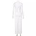 Fashion Women's Deep V Sexy Backless Halter Top Bodycon Ruched Long Skirt Set_ecoleips.com