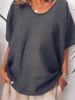 Women's Solid Color Loose Short Sleeve Casual T-Shirt Cotton And Linen Summer Top_ecoleips.com