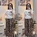Women's Clothing Fashionable Two Piece Set For Women Leopard Print Wide Leg Pants Casual Plus Size Summer Outfit Short Sleeved Top_ecoleips.com