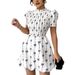 Women's Clothing Ladies New Elegant Waist Bow Print Bud Dress_ecoleips.com