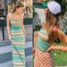 Women's Clothing Knitted Slit Sexy Long Skirt Half Skirt Lace Up Halter Neck Striped Top Two Piece Suit_ecoleips.com