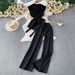 High End Fashionable V Neck Fitted Coat And High Waisted Wide Leg Suit Pants Set Embroidered Beaded Sequined Goddess like Women's Clothing_ecoleips.com