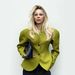 Waist Lotus Leaf Pendulum Blazer Female, Round Neck Two Special-shaped Metal Buckle Three-dimensional Waist Thin Suit_ecoleips.com
