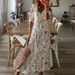 Women's Flowy V-Neck Printed Maxi Dress – Boho Chic Tiered Hem Midi Dress With 3/4 Sleeves (Multiple Colors, S-Xxxl)_ecoleips.com