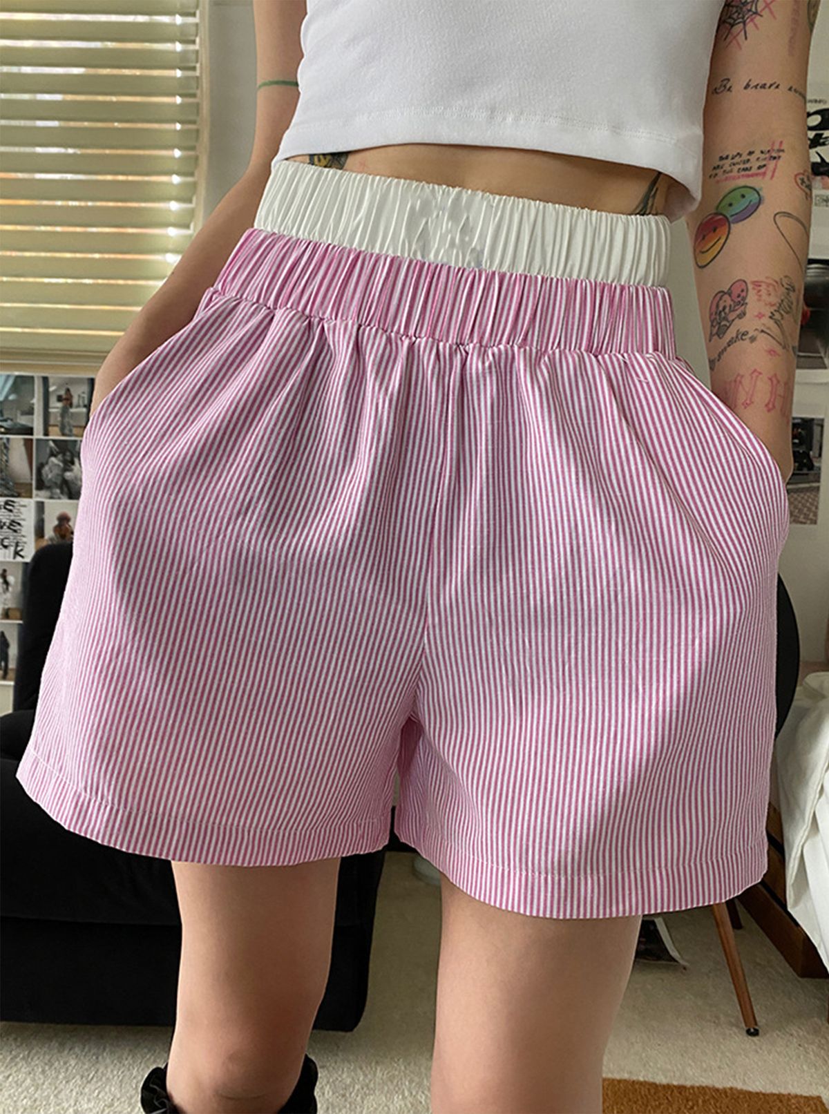 Women's Clothing Summer New Double Head Striped Loose Shorts For Women's Leisure_ecoleips.com