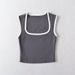 Women's French Style Stretchy Fitted Top Square Neckline Sleeveless Short Striped Color Block Vest New Spring_ecoleips.com