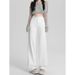 Women's White Slim Fit Straight Leg Jeans Loose Fit Flattering Drape Bestseller for Spring And Autumn_ecoleips.com