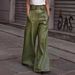 New Fashion High-Waisted Leather Pants For Women Loose Fitting Slim Fit PU Leather Flared Casual Long Trousers With Pockets_ecoleips.com