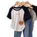 Color Blocked Raglan Short Sleeve T-Shirt Style Drawstring Top Unique Irregular Design For Curvy Women Plus Size Summer Bestseller_ecoleips.com