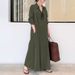 Women's Clothing new style solid color lapel long sleeve pocket simple loose casual long shirt dress_ecoleips.com