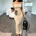 Women's Slim Fit Off Shoulder Bodycon Dress, Solid Color Sleeveless Summer Cocktail Party Dress_ecoleips.com