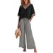 Women's V Neck Top And Straight Striped Casual Trousers Clothing Set_ecoleips.com