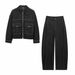 "Trendy Denim Two-Piece Set For Women - Stylish Jacket & Pleated Pants Outfit | European & American Fashion"_ecoleips.com