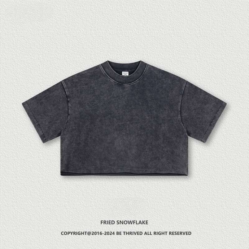 BE Fashion Brand Spicy Girl New Round Neck Distressed Washed Brushed Sleeved T-Shirt Short Cut Exposed Navel Women's_ecoleips.com