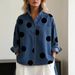 Voya Recommend! New Women's Printed Imitation Denim Stand Up Collar Casual Shirt With Personalized Front Short And Back Long Top_ecoleips.com